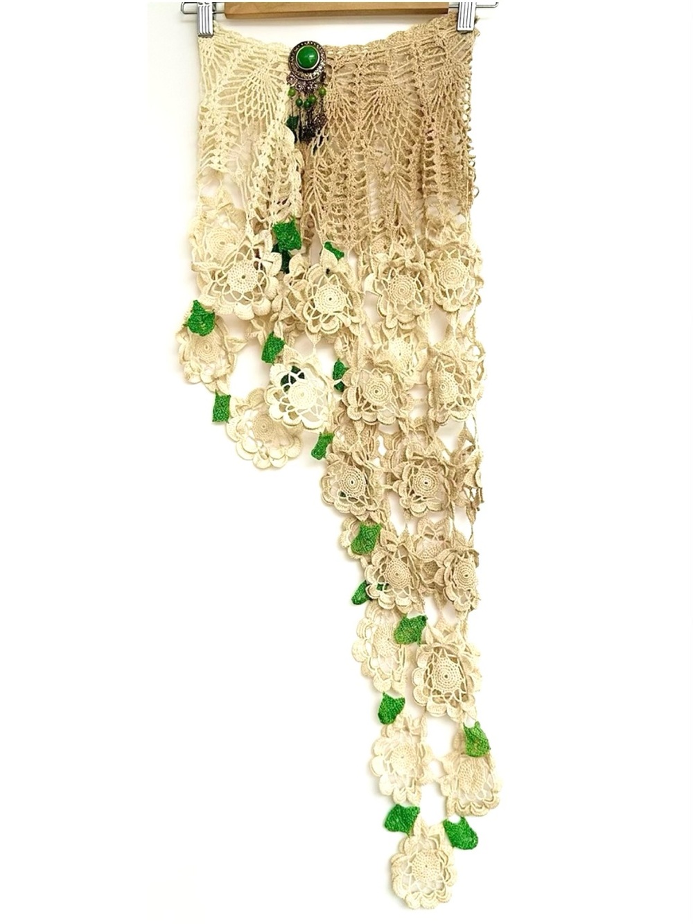 Hip/Shoulder scarf cascading floral crochet